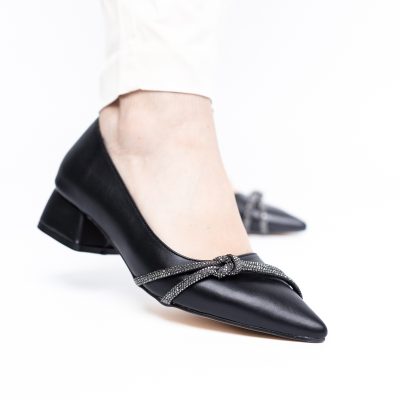 Pantofi Damă cu Toc Jos din Piele Ecologică cu pietricele culoare Negru (BS023AY2405455)