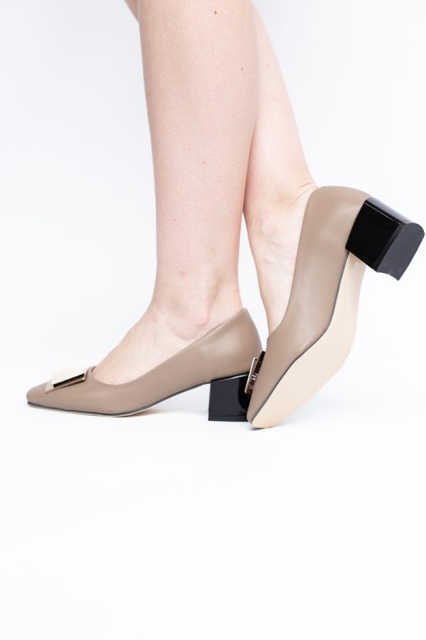 Pantofi cu Toc Eleganti cu Pietricele din Piele Ecologică culoare Taupe - BS131AY2405328 123