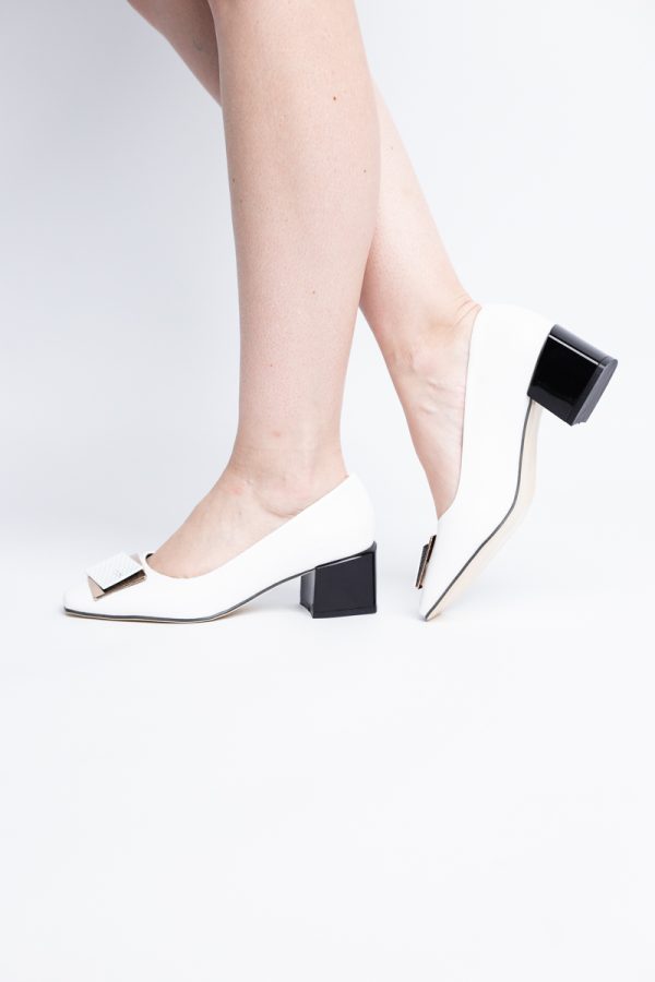 Pantofi cu Toc Eleganti cu Pietricele din Piele Ecologică culoare Alb- BS131AY2405326 123