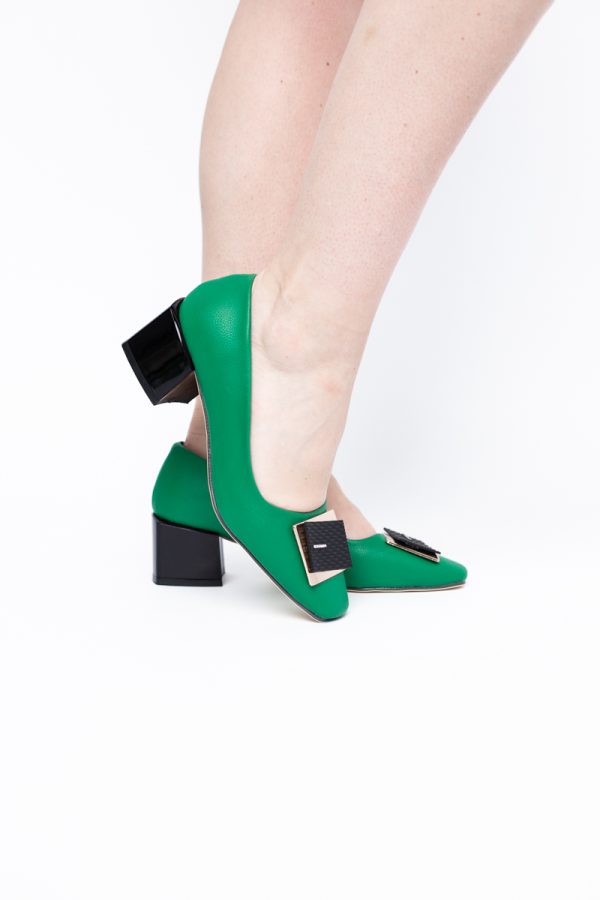 Pantofi cu Toc Eleganti cu Pietricele din Piele Ecologică culoare Verde - BS131AY2405330 119