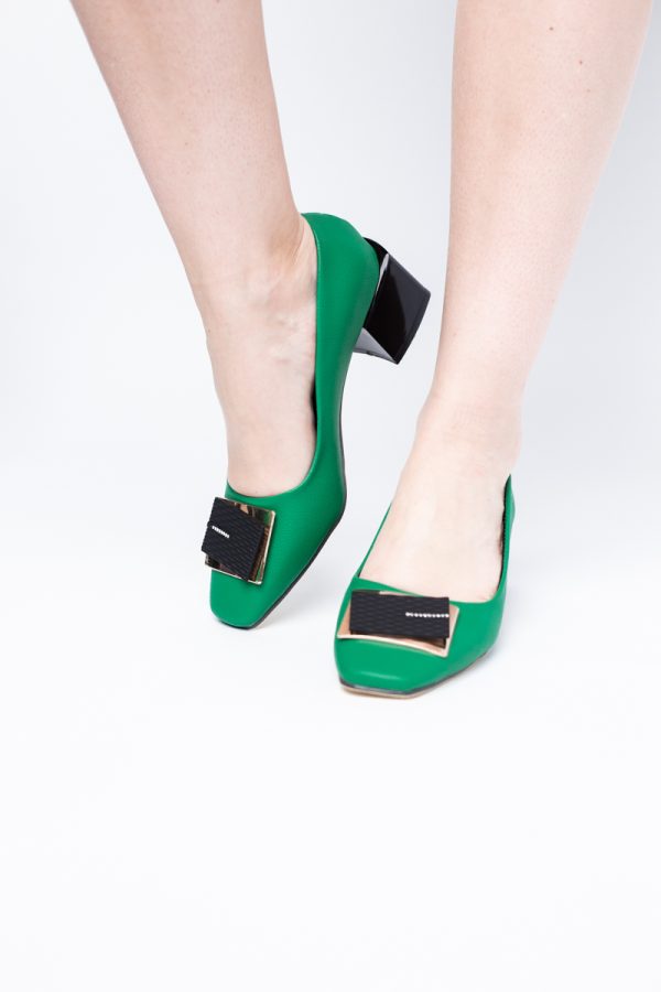 Pantofi cu Toc Eleganti cu Pietricele din Piele Ecologică culoare Verde - BS131AY2405330 123