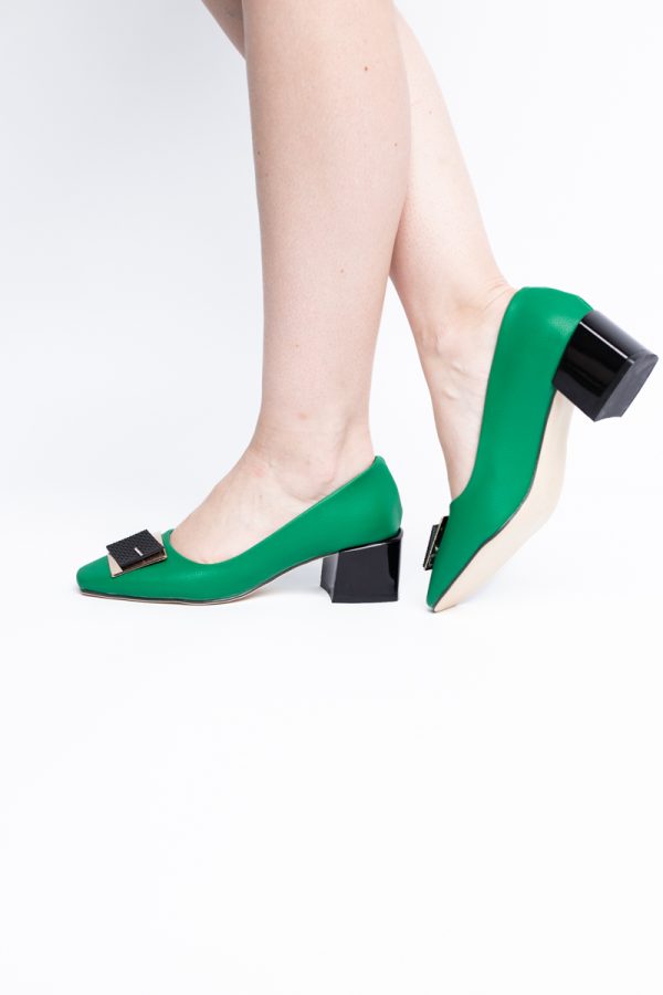 Pantofi cu Toc Eleganti cu Pietricele din Piele Ecologică culoare Verde - BS131AY2405330 121