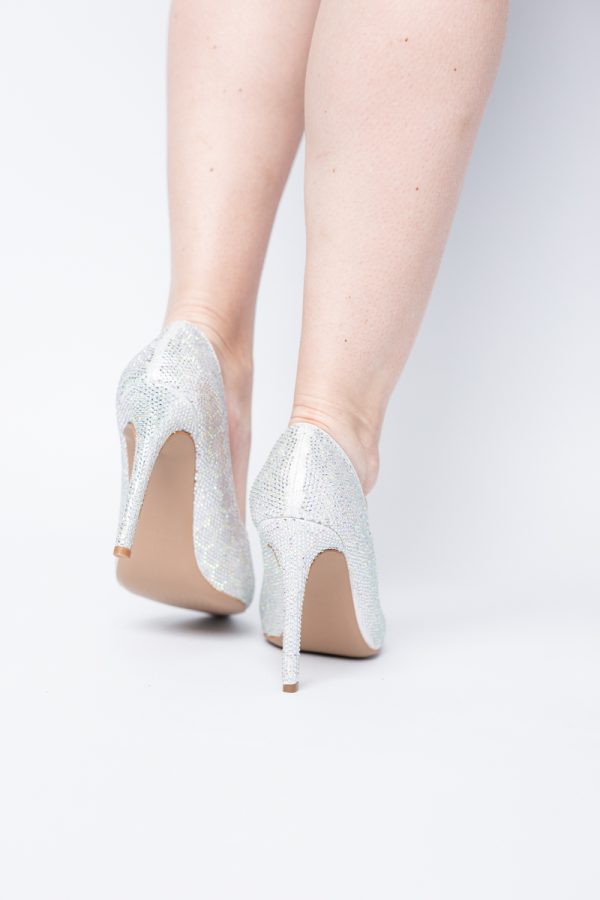 Pantofi cu toc stiletto pentru femei din piele ecologică încrustați cu pietre model fagure Argintiu (BS825AY2404225) 123