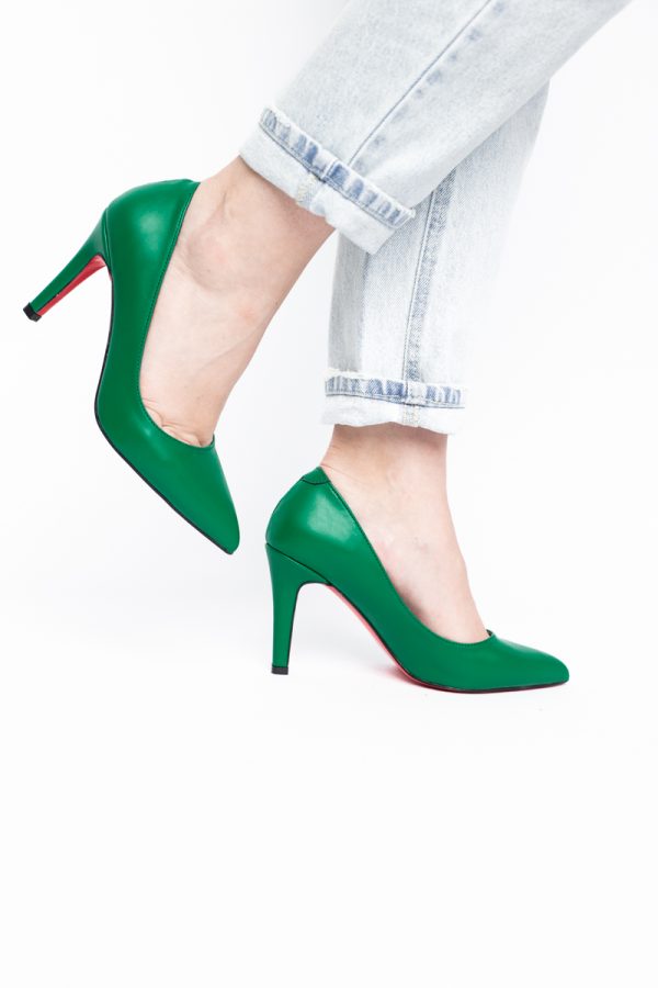 Pantofi Dama cu Toc Subtire Stiletto Piele Ecologică verde (BS799AY2405421) 121