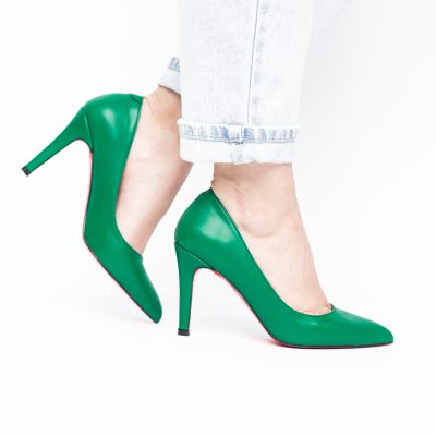Pantofi Dama cu Toc Subtire Stiletto Piele Ecologică verde (BS799AY2405421)