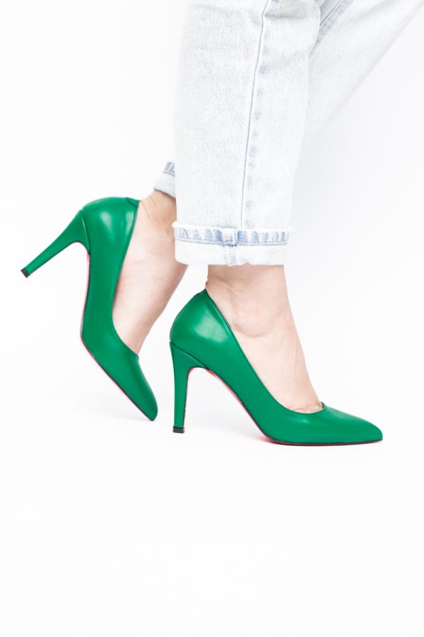 Pantofi Dama cu Toc Subtire Stiletto Piele Ecologică verde (BS799AY2405421) 119