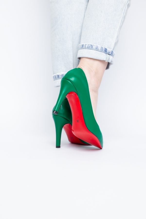 Pantofi Dama cu Toc Subtire Stiletto Piele Ecologică verde (BS799AY2405421) 123
