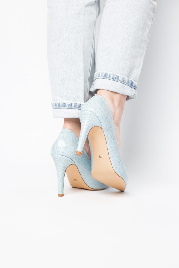Pantofi Dama cu Toc Subtire Stiletto Piele Ecologică texturată albastru deschis (BS799AY2405292) 123