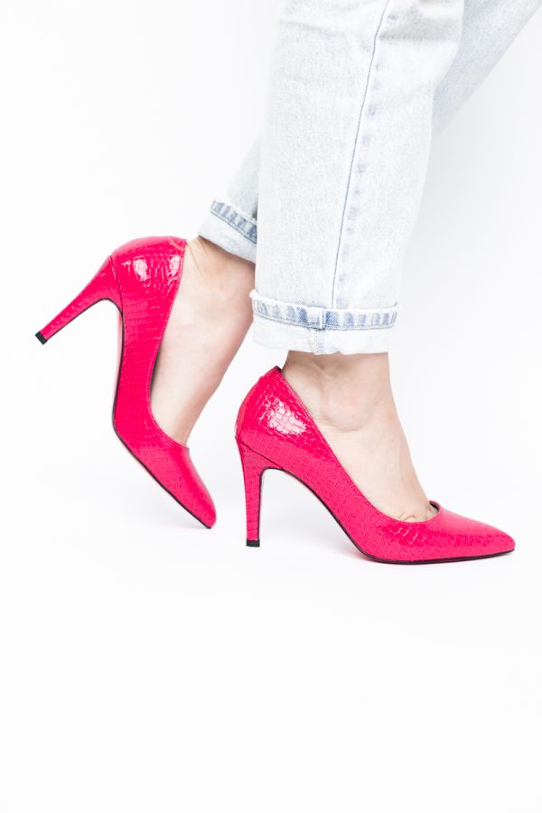 Pantofi Dama cu Toc Subtire Stiletto Piele Ecologică texturată Fuchsia (BS799AY2405291) 119