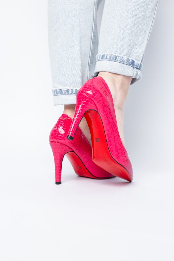 Pantofi Dama cu Toc Subtire Stiletto Piele Ecologică texturată Fuchsia (BS799AY2405291) 123