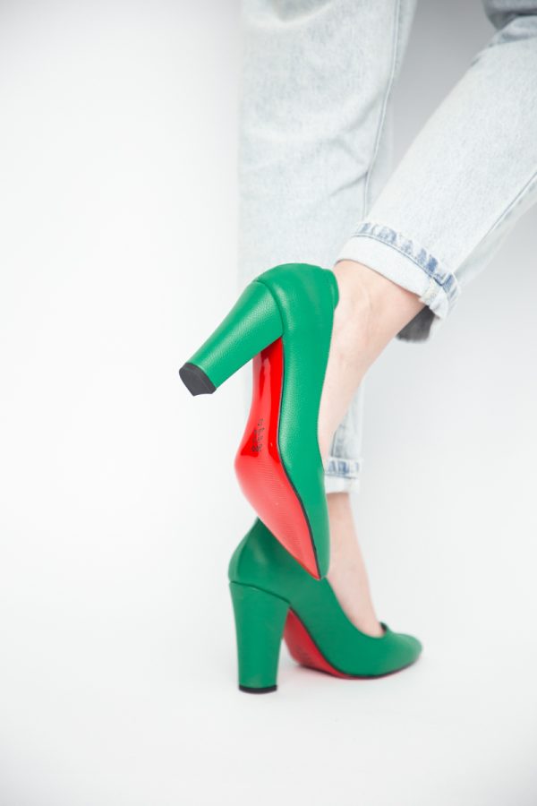 Pantofi pentru Femei cu Toc Gros Piele Ecologică Varf Ascutit culoare Verde - BS980AY2405427 127
