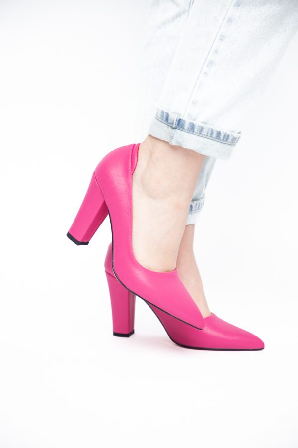 Pantofi pentru Femei cu Toc Gros Piele Ecologică Varf Ascutit culoare Fuchsia - BS980AY2405425 121