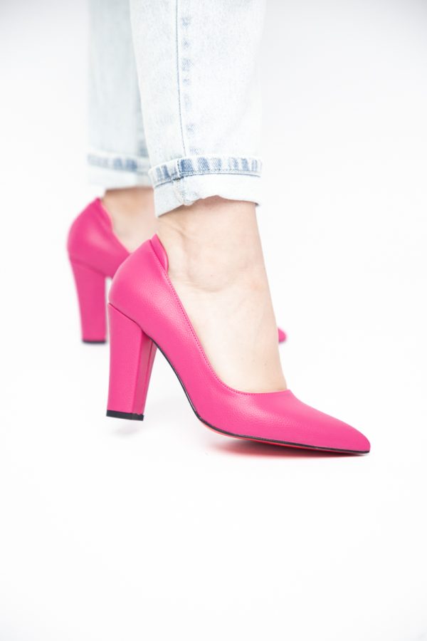 Pantofi pentru Femei cu Toc Gros Piele Ecologică Varf Ascutit culoare Fuchsia - BS980AY2405425 123