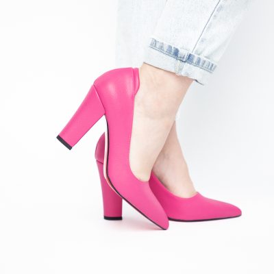 Pantofi pentru Femei cu Toc Gros Piele Ecologică Varf Ascutit culoare Fuchsia - BS980AY2405425