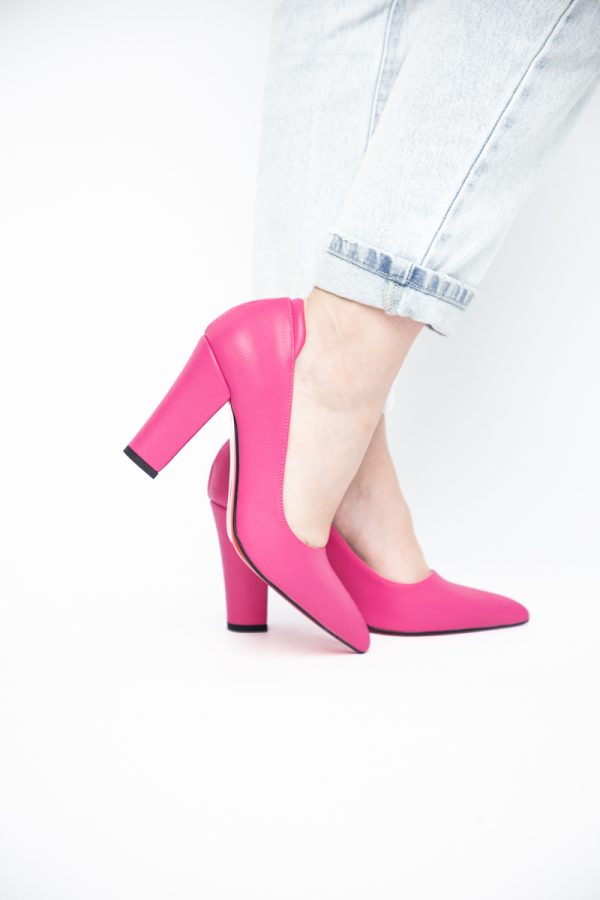 Pantofi pentru Femei cu Toc Gros Piele Ecologică Varf Ascutit culoare Fuchsia - BS980AY2405425 119