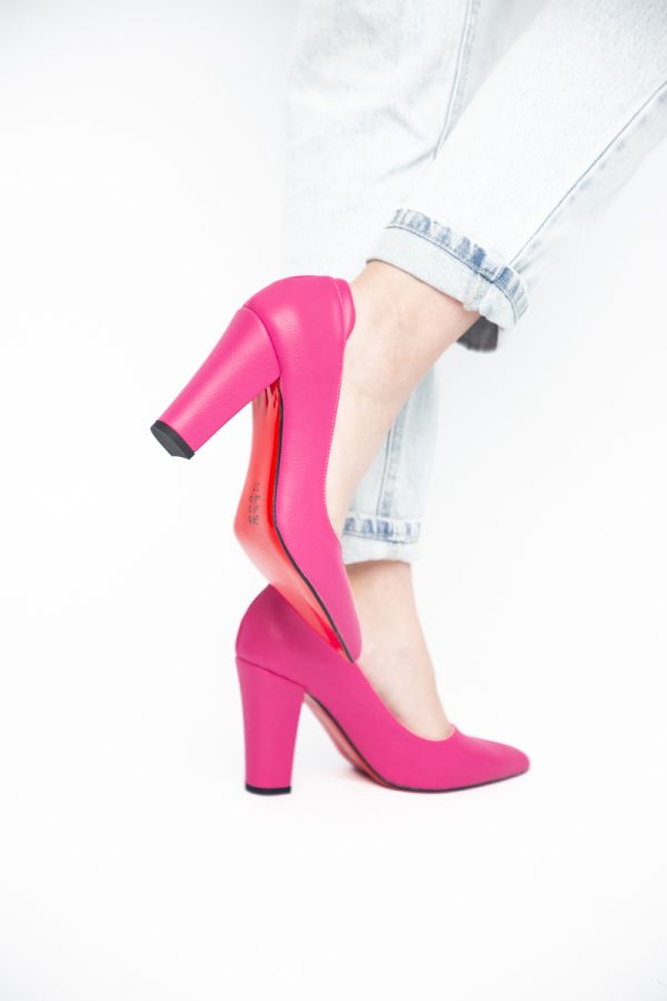 Pantofi pentru Femei cu Toc Gros Piele Ecologică Varf Ascutit culoare Fuchsia - BS980AY2405425 125