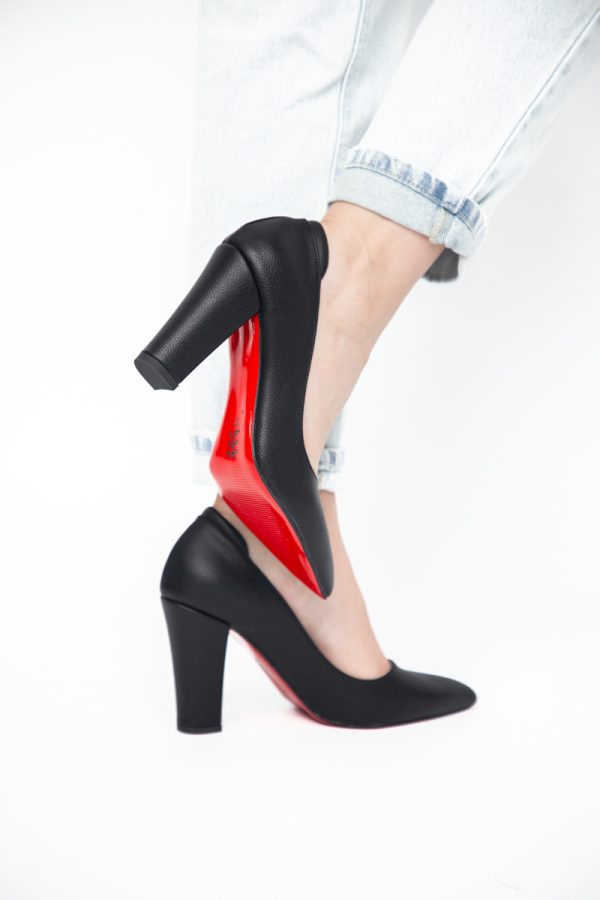 Pantofi pentru Femei cu Toc Gros Piele Ecologică Varf Ascutit culoare Negru - BS980AY2405428 125
