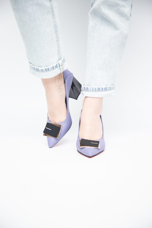 Pantofi Femei cu Toc Gros Piele Ecologică Varf Ascutit design cu pietricele Mov - BS2003D2405414 121