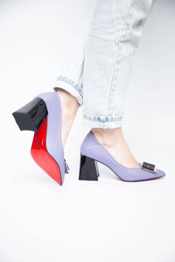 Pantofi Femei cu Toc Gros Piele Ecologică Varf Ascutit design cu pietricele Mov - BS2003D2405414 119