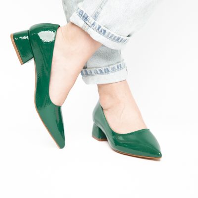 Pantofi Damă cu Toc Jos din Piele Ecologică Verde lac (BS020AY2405474)