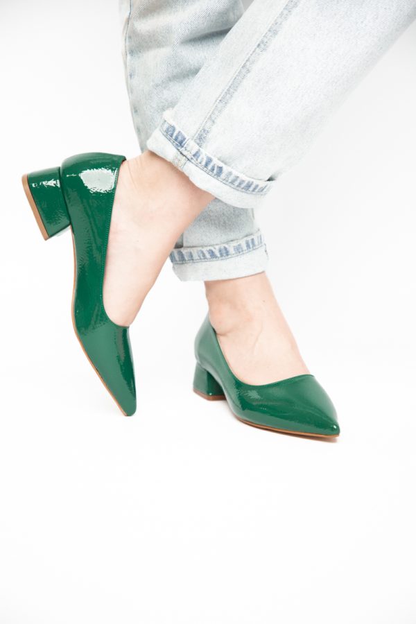 Pantofi Damă cu Toc Jos din Piele Ecologică Verde lac (BS020AY2405474) 119