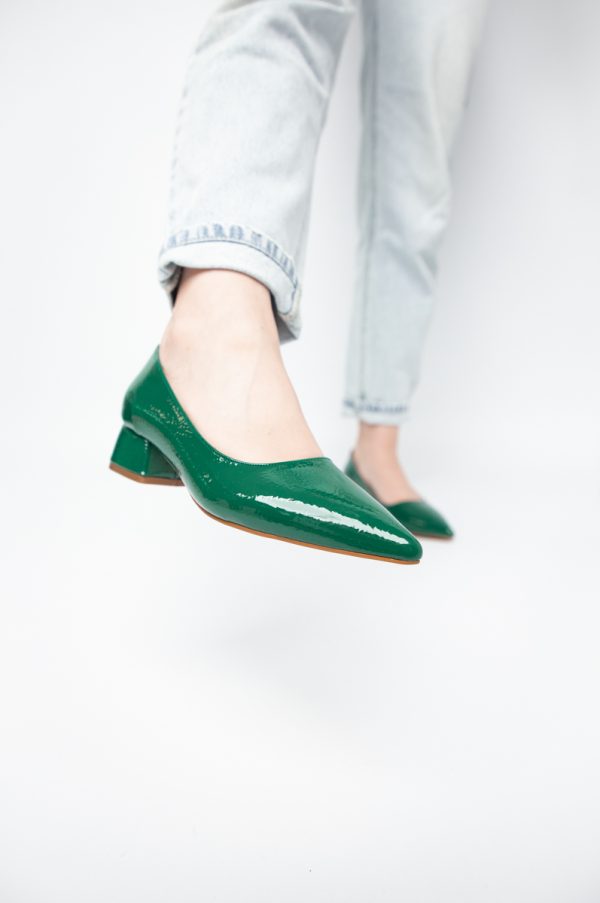 Pantofi Damă cu Toc Jos din Piele Ecologică Verde lac (BS020AY2405474) 123