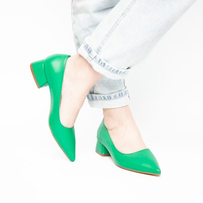 Pantofi Damă cu Toc Jos din Piele Ecologică Verde mat (BS020AY2405471)