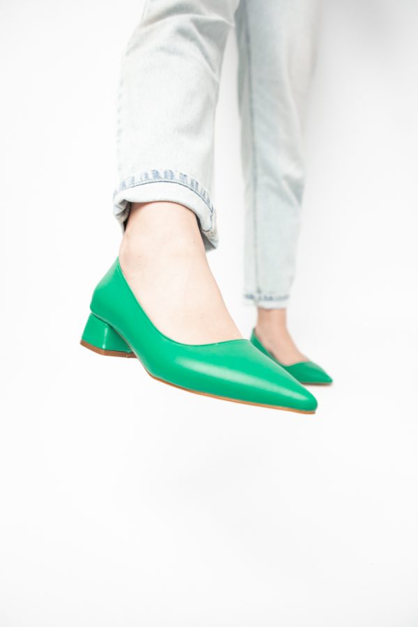 Pantofi Damă cu Toc Jos din Piele Ecologică Verde mat (BS020AY2405471) 123