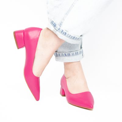 Pantofi Damă cu Toc Jos din Piele Ecologică Fuchsia mat (BS020AY2405468)
