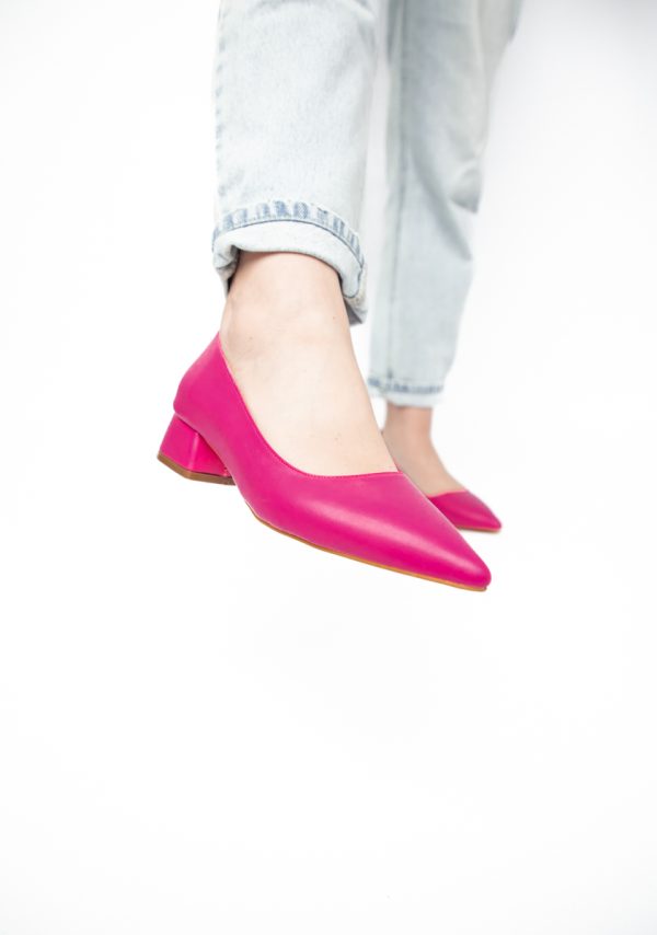 Pantofi Damă cu Toc Jos din Piele Ecologică Fuchsia mat (BS020AY2405468) 123