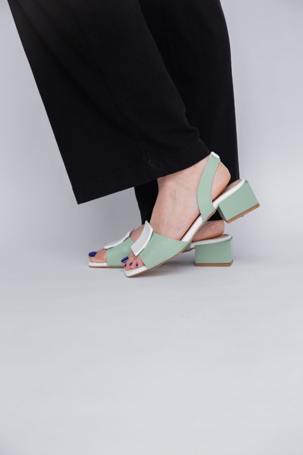 Sandale Dama cu Toc jos Piele Ecologica culoare Verde cu alb BS352SN2405499 119