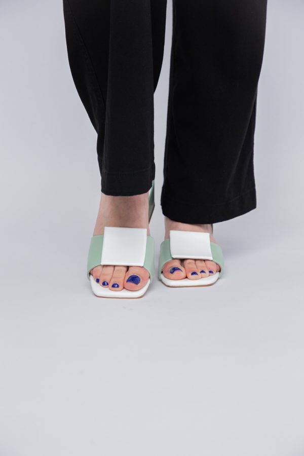 Sandale Dama cu Toc jos Piele Ecologica culoare Verde cu alb BS352SN2405499 121