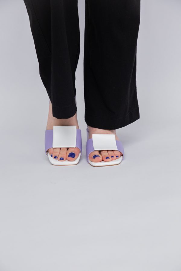 Sandale Dama cu Toc jos Piele Ecologica culoare Mov cu alb BS352SN2405496 121