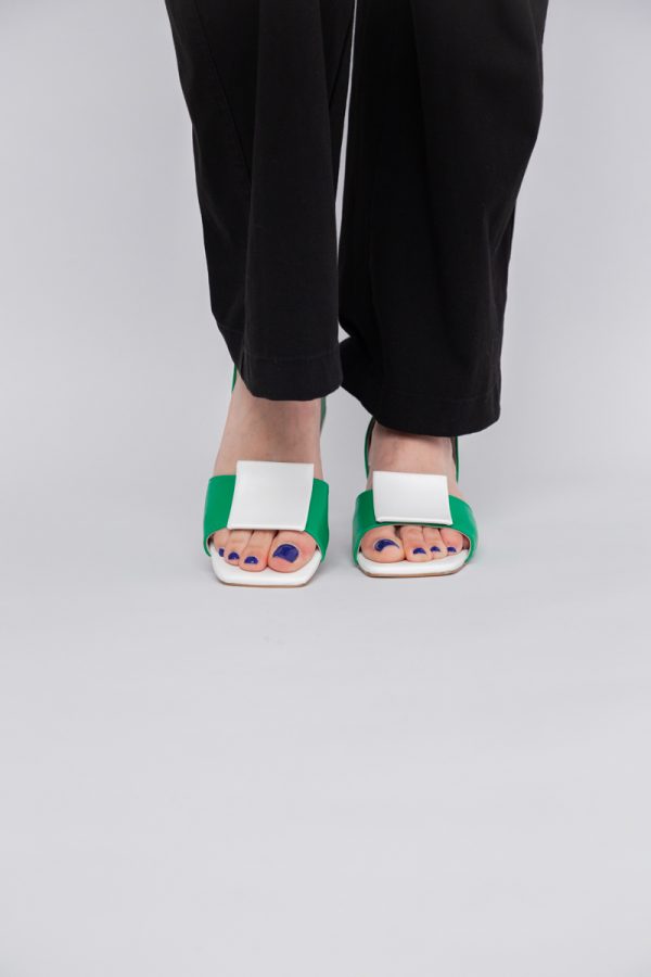 Sandale Dama cu Toc jos Piele Ecologica culoare Verde cu alb BS352SN2405502 121