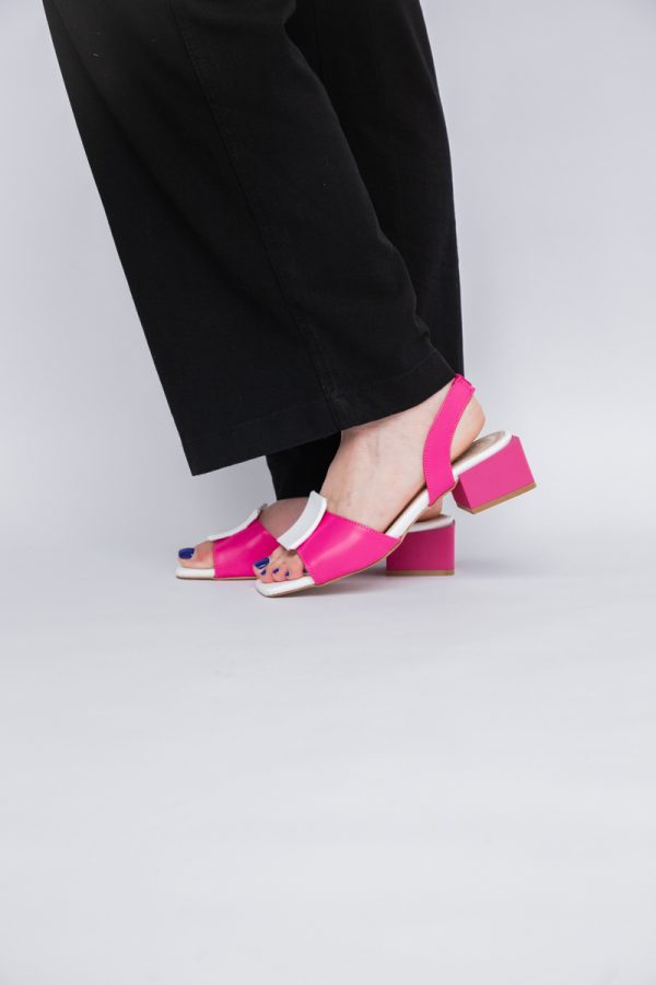Sandale Dama cu Toc jos Piele Ecologica culoare Fuchsia cu alb BS352SN2405497 121