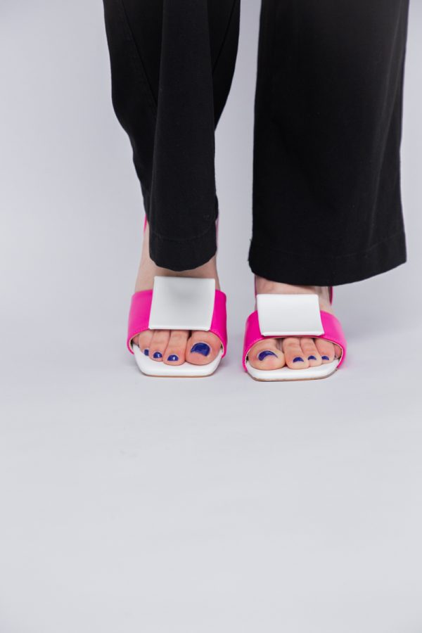 Sandale Dama cu Toc jos Piele Ecologica culoare Fuchsia cu alb BS352SN2405497 123