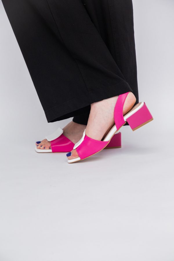 Sandale Dama cu Toc jos Piele Ecologica culoare Fuchsia cu alb BS352SN2405497 119