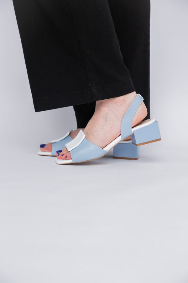 Sandale Dama cu Toc jos Piele Ecologica culoare Albastru cu alb BS352SN2405495 123