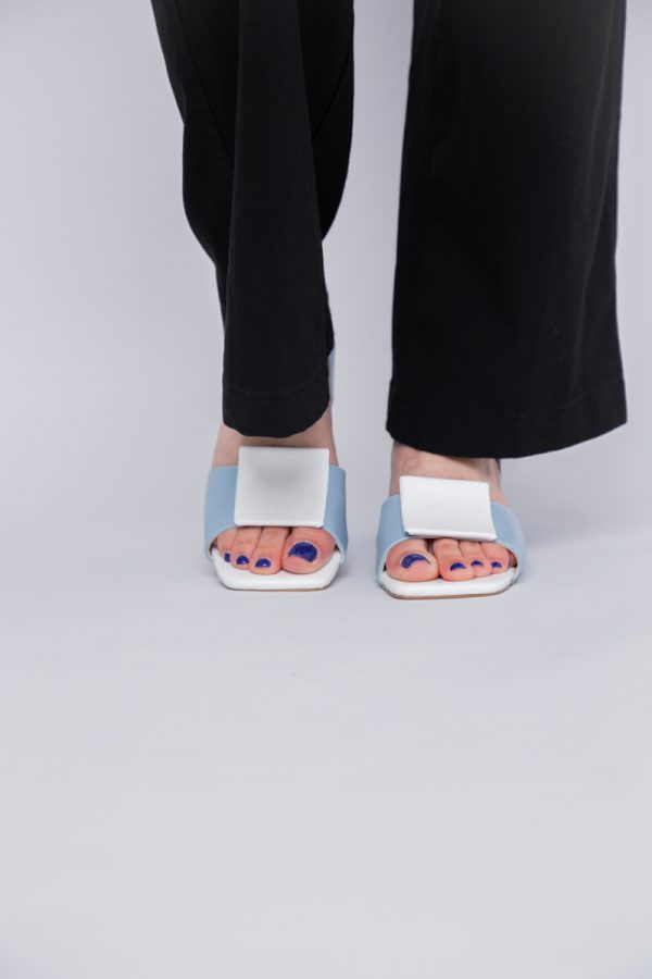 Sandale Dama cu Toc jos Piele Ecologica culoare Albastru cu alb BS352SN2405495 121