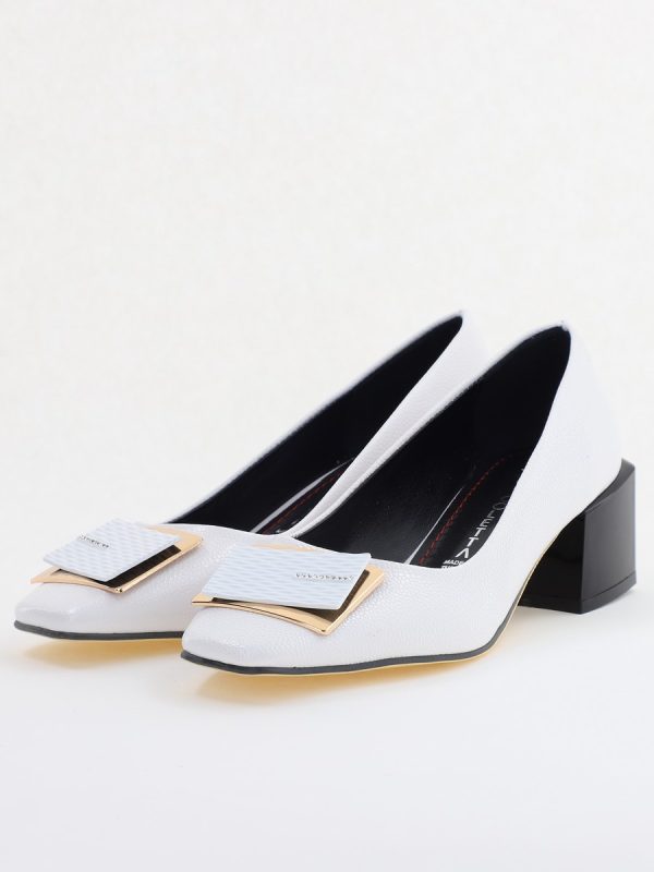 Pantofi cu Toc Eleganti cu Pietricele din Piele Ecologică culoare Alb- BS131AY2405326 120