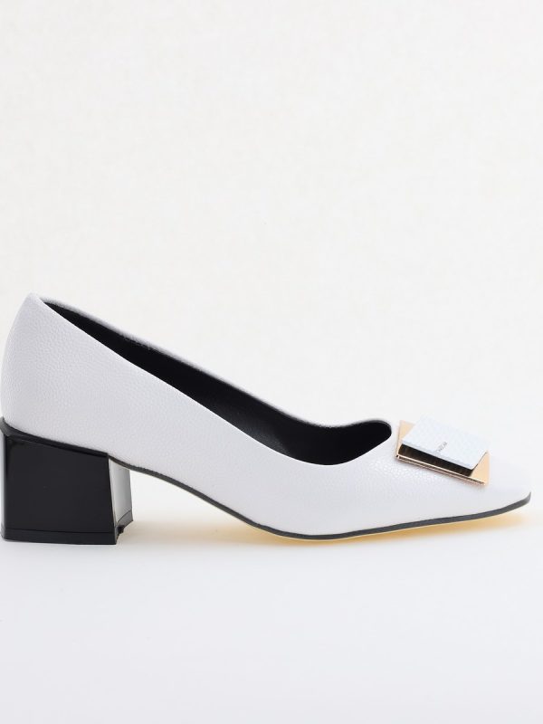 Pantofi cu Toc Eleganti cu Pietricele din Piele Ecologică culoare Alb- BS131AY2405326 124