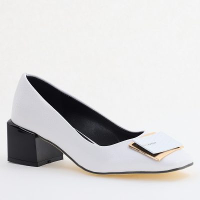 Pantofi cu Toc Eleganti cu Pietricele din Piele Ecologică culoare Alb- BS131AY2405326