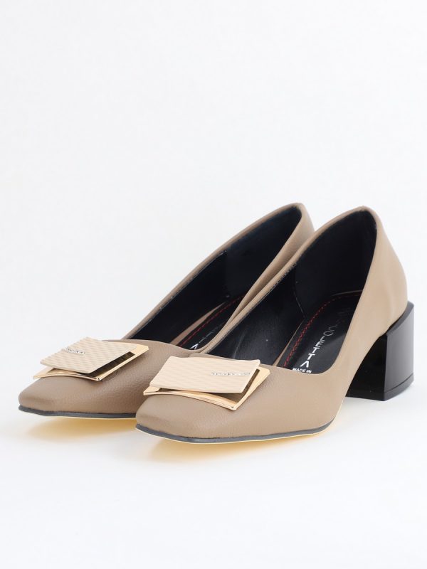 Pantofi cu Toc Eleganti cu Pietricele din Piele Ecologică culoare Taupe - BS131AY2405328 120