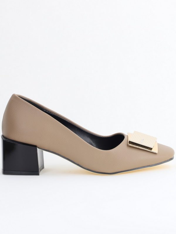 Pantofi cu Toc Eleganti cu Pietricele din Piele Ecologică culoare Taupe - BS131AY2405328 122