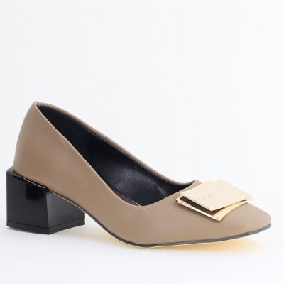 Pantofi cu Toc Eleganti cu Pietricele din Piele Ecologică culoare Taupe - BS131AY2405328