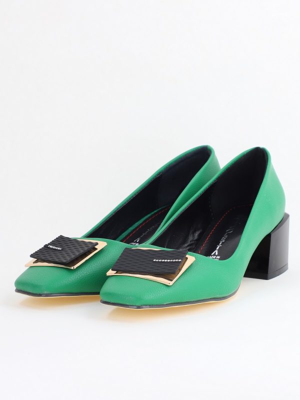 Pantofi cu Toc Eleganti cu Pietricele din Piele Ecologică culoare Verde - BS131AY2405330 120