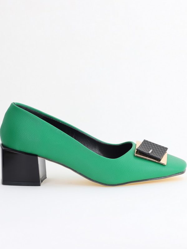 Pantofi cu Toc Eleganti cu Pietricele din Piele Ecologică culoare Verde - BS131AY2405330 122