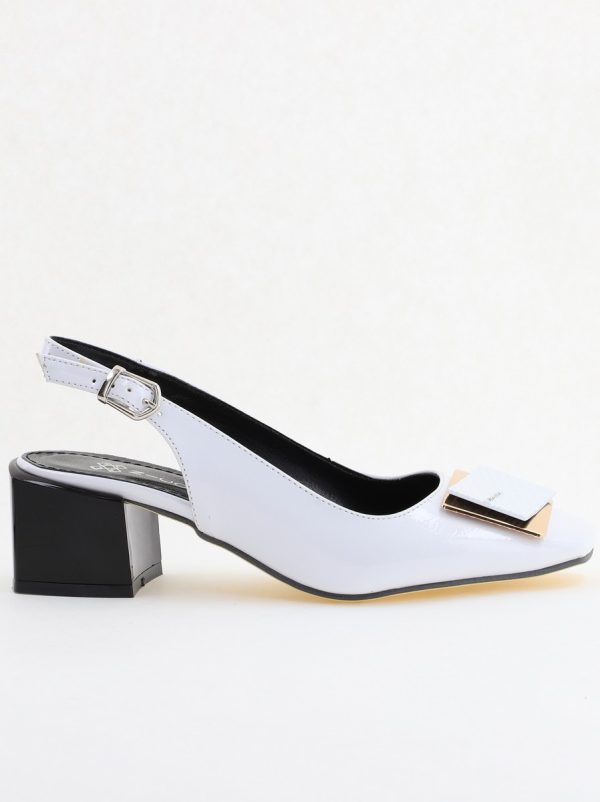 Pantofi cu Toc Eleganti Decupați cu Pietricele din Piele Ecologica culoare Alb Lucios - BS1311AY2405270 121