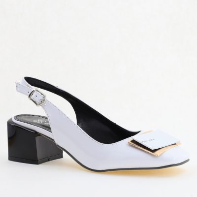 Pantofi cu Toc Eleganti Decupați cu Pietricele din Piele Ecologica culoare Alb Lucios - BS1311AY2405270