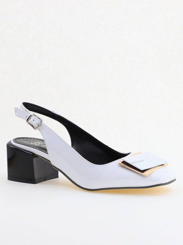 Incaltaminte Dama - Pantofi cu Toc Eleganti Decupați cu Pietricele din Piele Ecologica culoare Alb Lucios - BS1311AY2405270